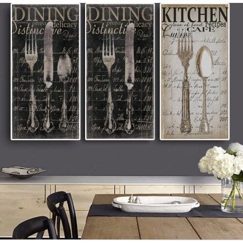 Vintage Knives and Forks Canvas Painting Posters and Prints Wall Art Picture for Coffee Room Kitchen Restaurant Cuadros Decor