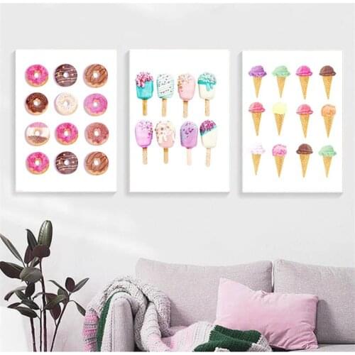 Delicious Colorful Donut Ice Cream Canvas Painting Wall Art Nordic Posters and Prints Wall Pictures for Living Room Decoration