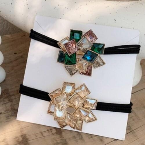 2021 New Style Colorful Crystal Flower Hair Ties Girl Simple Rubber Band Headdress Hair Rope for Women Fashion Hair Accessories
