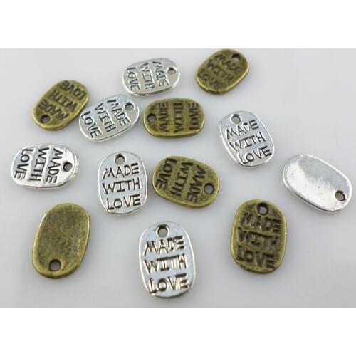 120pcsTibetan Silver/Bronze Happiness MADE WITH LOVE Oval Charms Crafts Pendants 8x11mm