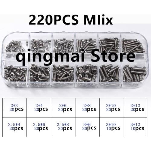 220pcs M2 M2.5 M3 Iso7045 Din7985 Gb818 Nickel Plated Cross Recessed Round Pan Head Pm Screws Phillips Screws kit