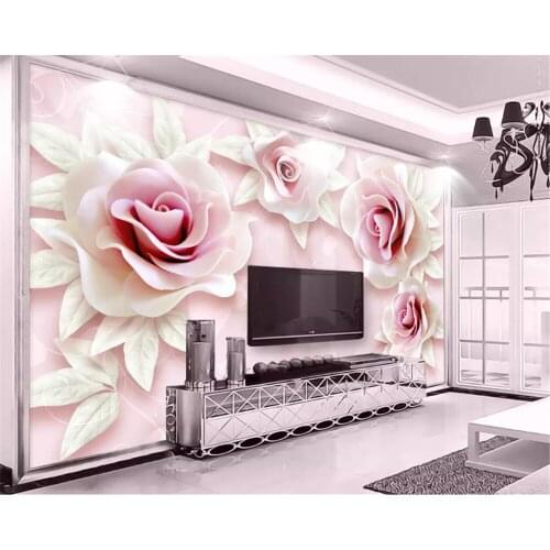 Beibehang customized 3D modern fresh and simple embossed rose living room bedroom TV background wallpaper home decoration