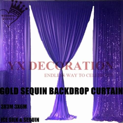 3X3M Purple Sequin Ice Silk Wedding Backdrop Curtain Swag Drapery Stage Background Photo Booth