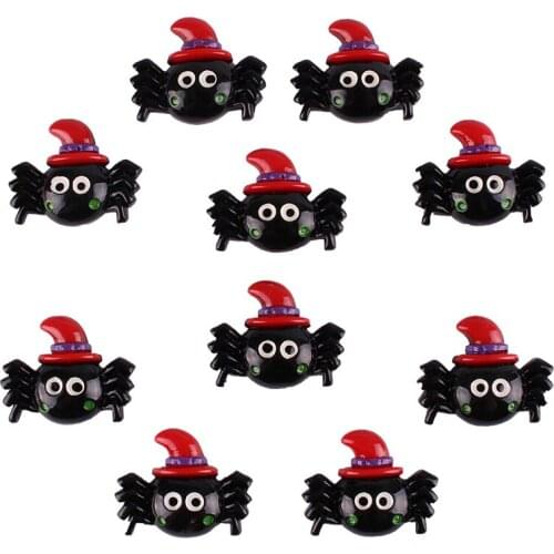 50pcs Halloween Party Spider with Red Hat Resin Scrapbooking Hair Bow Clip Center Crafts Embellishment Charms Cabachons