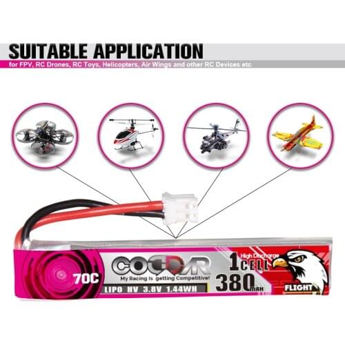 5 PCS CPDDAR 1S 3.8V 380mAh 70C PH2.0 Plug Lipo Battery for UK65 US65 Happymodel Mobula7 Snapper Beta95X BetaFPV 65S Drones