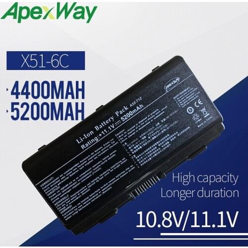 Apexway Laptop Battery For Asus A32-X51 A32-T12 90-NQK1B1000Y X58 T12 T12C X51H X51C X51R X58C X58L X51L 6 Cells