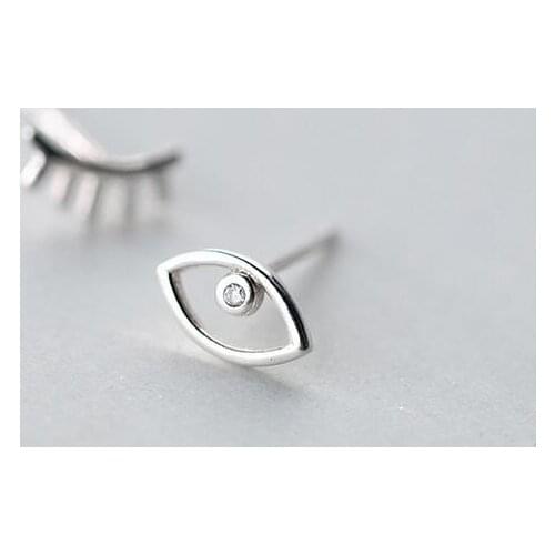 Asymmetric Earrings 1Pair REAL. 925 Sterling Silver Jewelry Eye & Open eyelash Stud Earrings with white CZ Stone ladys GTLE1488