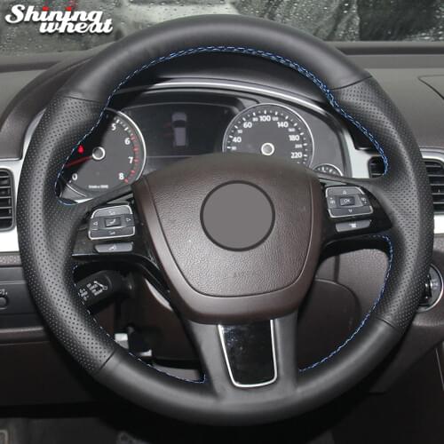 Shining wheat Leather Car Steering Wheel Cover for Volkswagen VW Touareg 2011 2017