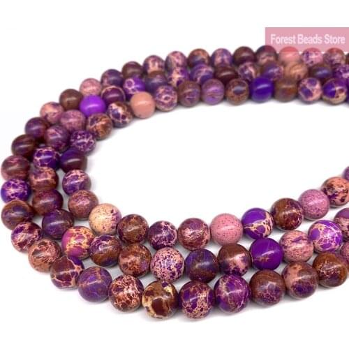 Natural Purple Sea Sediment Turquoise Imperial Jasper Gemstone Round Beads Diy Bracelet for Jewelry Making 15" Strand 6 8 10MM