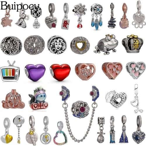 Buipoey Colorful TV Shape Beaded Charm For Bracelets & Necklace Fine Silver Color Charm Jewelry Accessories High Quality Beads