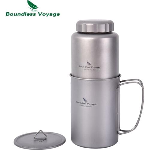 Boundless Voyage Titanium Sports Water Bottle Outdoor Camping Cycling Tea Coffee Wide Mouth Canteen with Handle 36oz/1050ml