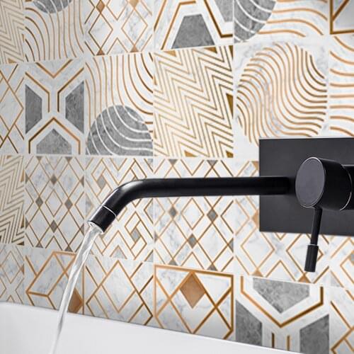 Funlife® Geometric Metallic Marble 3 Wall Sticker Easy to Clean Waterproof Tile Sticker for Bathroom Kitchen Backsplash Floor
