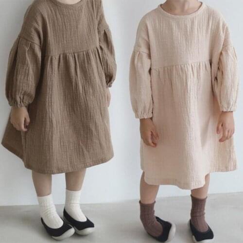 Autumn New Girls Cotton Dress Children Casual Comfortable Puff Sleeve Japanese Princess Dresses Toddler Kids Clothing WT700