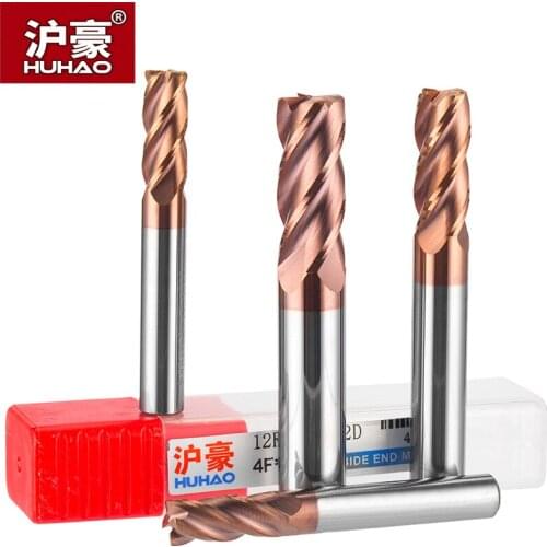 HUHAO 1pc Tungsten steel Round Nose Cutter CNC Tool Alloy Coating Cutter 4 Blade End Mill Copper Cast Iron Processing Router Bit