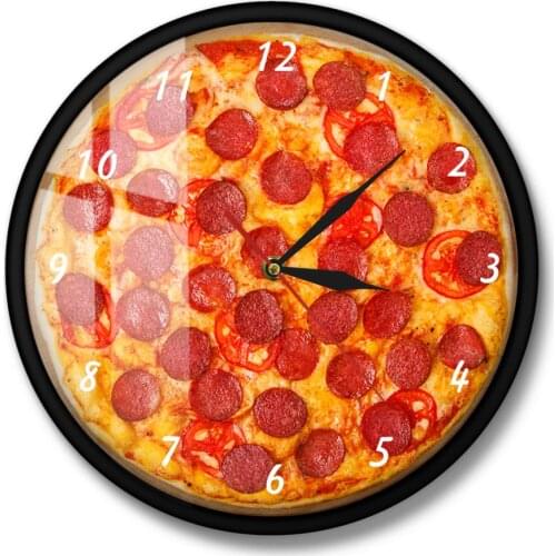 Italian Restaurant Pizza Design Clock Italian Pepperoni Pizza Wall Clock Pizzeria Pasta Diner Chef Vintage Gift Sign Clock Watch