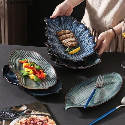 Ceramic Tableware Irregular Leaves Dinner Plate Decorations Sushi Dish Home Restaurant Large Fish Plate Dishes and Plates Sets