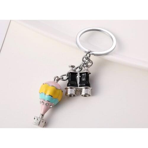 Classy Couples Keychain Enamel Jewelry Pink Hot Air Balloon Key Chain Telescope Keyring Travel Souvenir Car Key Rings for Women