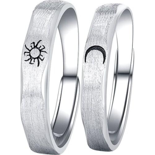 925 sterling silver ring men and women sun and moon couple ring open ring Valentines day gift wedding rings for couples ring