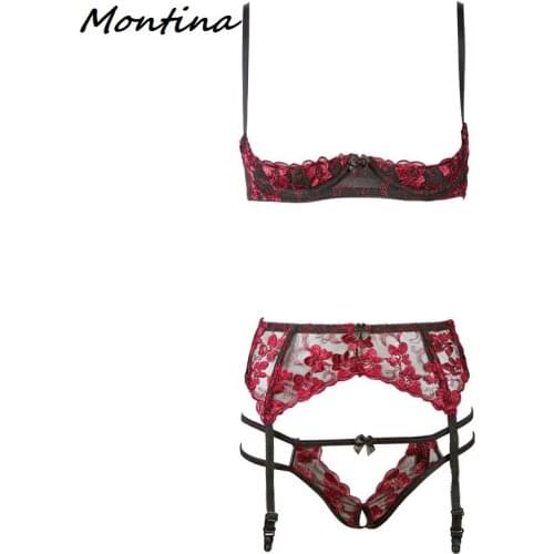 Lace Garter Set Lenceria Red Women Lingerie Set Sexy Lingere Exotic Apparel Woman Set Erotic Lengerie Sex Bra Thong Stripper