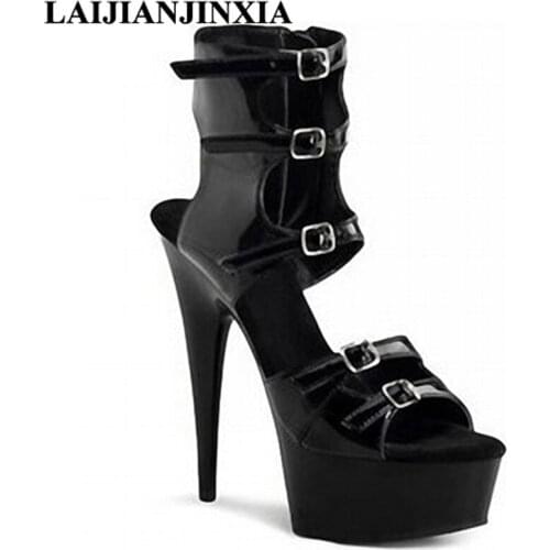 LAIJIANJINXIA 2018 Sexy 15cm Buckle High-Heels Platform Shoes Night Party Pole Dancing Open Toe Shoes Ankle Boots Dance Shoes