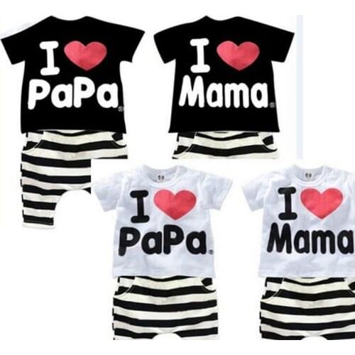 2-5 years Summer children clothing Cotton I Love Mom and Dad pattern sleeve T-shirt + shorts clothing set children 2pcs
