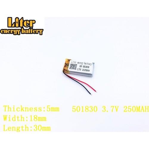 Liter energy battery 3.7V 250mAh 501830 plug Lithium Polymer Li-Po Rechargeable Battery For MP3 MP4 MP5