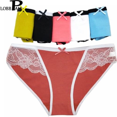 LOBBPAJA Lot 6 PCS Underwear Women Cotton Sexy Lace Ladies Knickers Panties Low Waist Everyday Young Girls Briefs #9417
