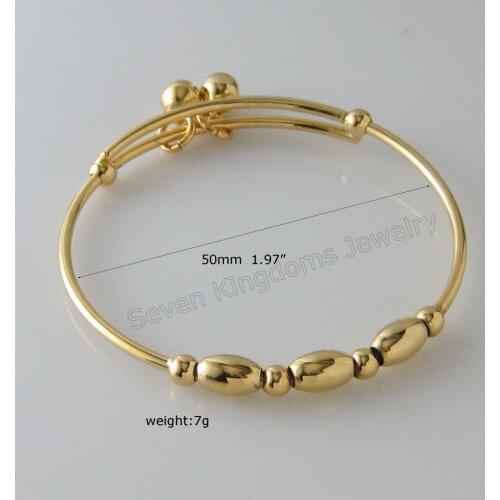 MIN ORDER 10$/ CHILD BANGLE PLAIN SURFACE SIZE CAN BE ADJUSTED DIAMETER 1.97" 50MM - YELLOW GOLD-COLOR WITH RINGING BELL