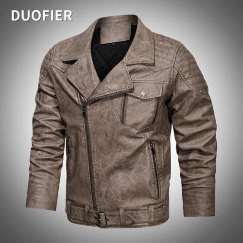 2021 Winter New Men Leather Jackets Multi-pocket Zipper Coat Warm Fleece Biker Motorcycle Male Black PU Leather Jacket Solid 4XL
