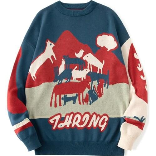 Men Sweater Japan Style Harajuku New Brand Sweater Male Pullover Autumn Warm O-Neck Casual Hip Pop Streetwear Knit Sweater Men