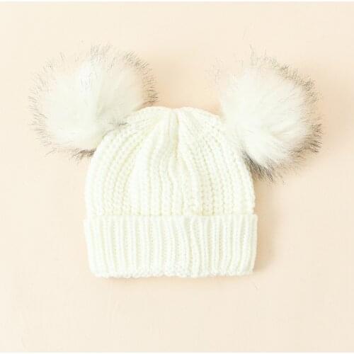 New Fashion Newborn Baby Kids Girls Boys Winter Warm Knit Hat Furry Balls Pompom Solid Warm Cute Lovely Beanie Cap 2021 Gifts