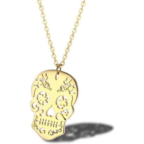 RIR Sugar Skull Necklace Mexican Day Of The Dead Charm Halloween Minimalist Skeleton Pendant For Spooky Necklaces Jewelry