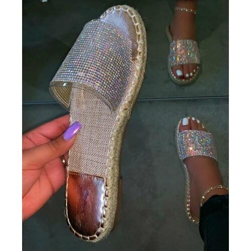 Ladies Leisure Home Travel Flip Flop Spring 2020 Summer Women Nylon Rhinestone Buckle Sandals Outside Wild Beach Slippers