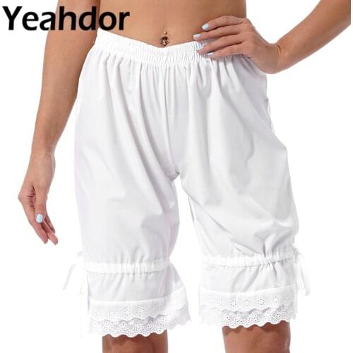 Women Stylish Clothing Shorts Solid Color Lace Ruffle Hem Elastic Drawstring Casual Loose Middle-length Shorts Bottom Streetwear
