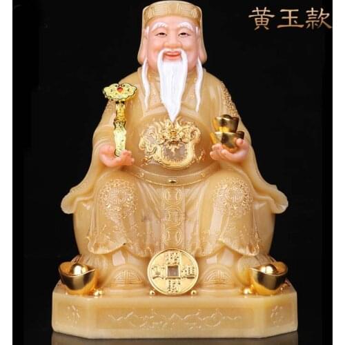 High grade gilding jade BUDDHA figure Asia HOME shop Prosperity protection God of wealth CAI SHEN TU DI GONG FENG SHUI statue