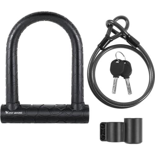 WEST BIKING Bike U Lock Bicycle Anti-Theft Lock Heavy Duty Waterproof Bicycle Lock With Security Cable For Bicycle Motorcycle