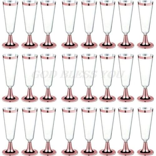 High Quality 150 ml Plastic Rose Gold Rimmed Clear Hard Disposable Party Wedding Cups Premium Fancy Champagne Glasses Flutes