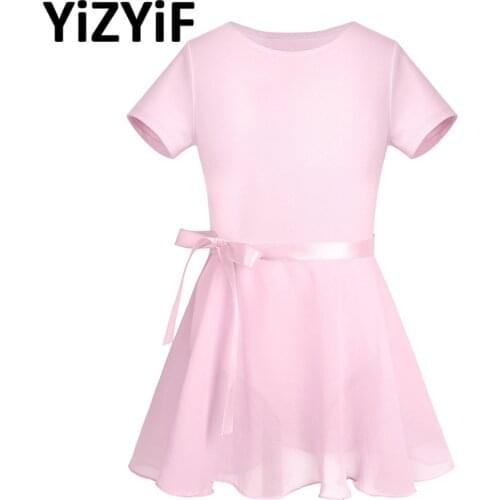YiZYiF Girls Dance Ballet Tutu Dresses Kids Gymnastics Leotard Ballerina Costume Short Sleeve Leotard with Skirt