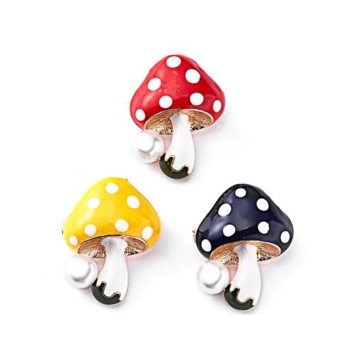 Rinhoo Cute Mushroom Women Brooches Yellow Blue Red 29*23mm Fashion Jewelry Simulation-Pearl Mushroom Brooch Pins For Girls