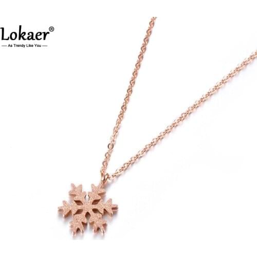 Lokaer Chic Snowflake Pendant Necklaces Stainless Steel Exquisite Frosted Snowflakes Necklace Jewelry Charm Pendant N18016