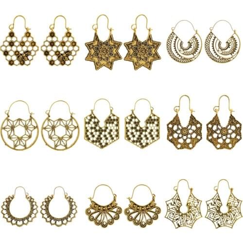Tocona Vintage Ethnic Mandala Carved Flowers Drop Dangle Earrings for Women Tribal Bee Floral Hollow Geometric Earrings