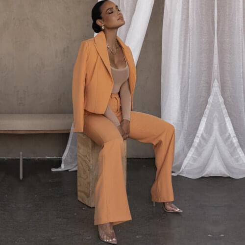 2021 Women Solid Colors V-Neck Slim Blazer New Simple Pants Set Casual Buttonless Short Blazer with Free Belt Pencil Pants Suits