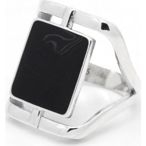 Women Big Ring 925 Sterling Silver Black Enamel Exaggerated Ring Domineering Geometric Desigh for Female Girls Party Jewelry