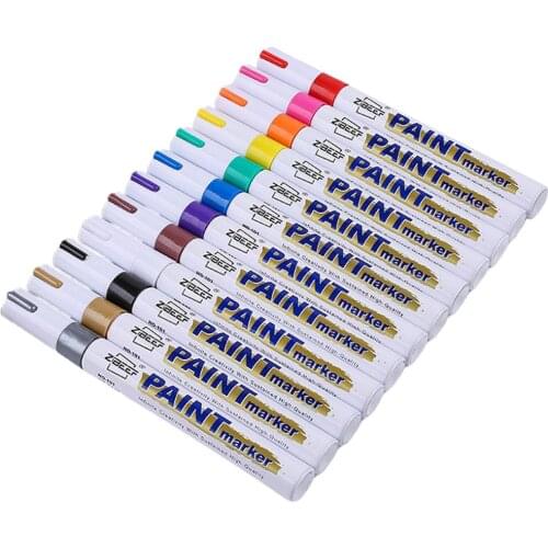 12pcs/lot 12 Colors Waterproof Car Tyre Tire Tread Permanent Paint Marker Pen Painting Graffti Pen Art Supplies Stationery HOT