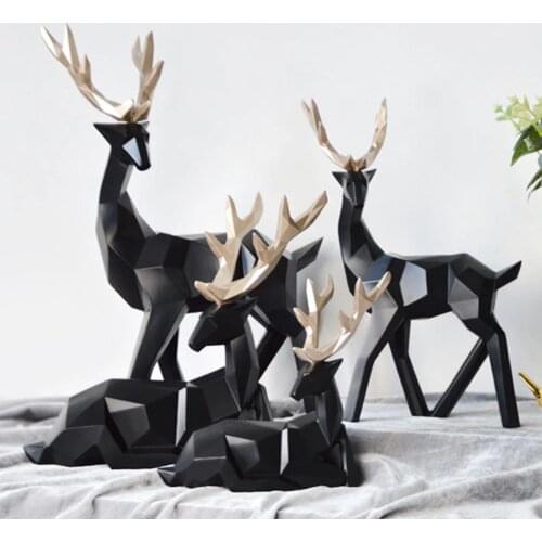 2Pcs Geometric Couple Deer Statue Elk Sculpture Figurine Home Living Room Decor 3D printing technology a perfect sculpture nice