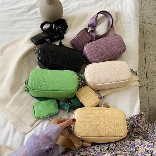 2 Pcs/set MINI PU Leather Crossbody Bags For Women 2020 Solid Color Shoulder Handbags Female Travel Cross Body Bag