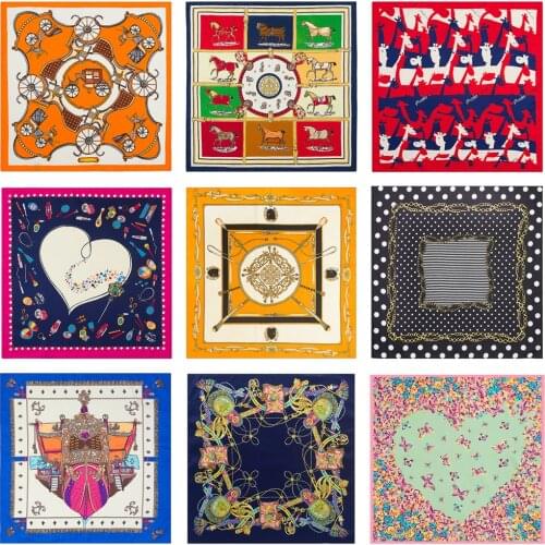 2021 Summer Square Silk Scarf Fashion Print Ladies Luxury Hair Band Hijab Scarf Handkerchief Head Female Beach Pareo Female ML9