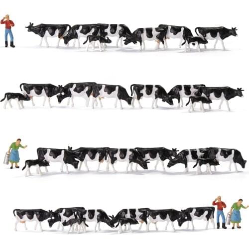 36pcs Model Railway Layout HO Scale 1:87 Well Painted Farm Cows Black and White with Shepherd AN8720