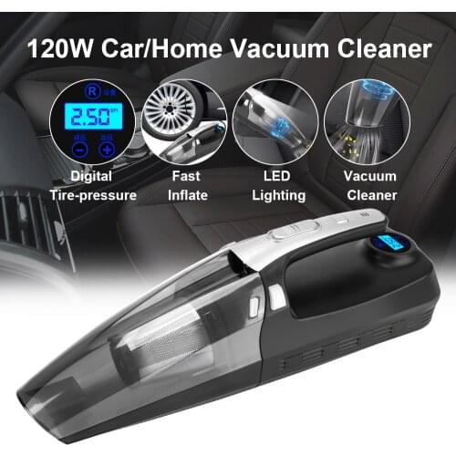 4 in 1 Inflator Pump High Suction Car Vacuum Cleaner with LED Lighting 12V 120W with Digital Display