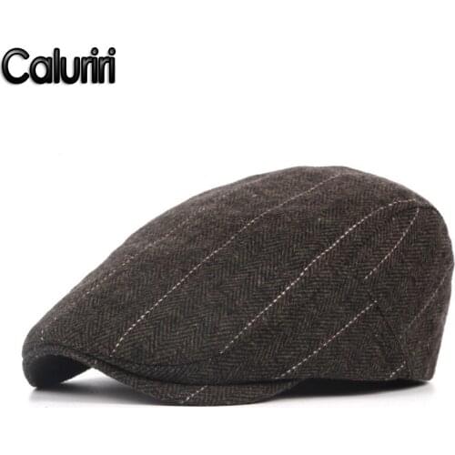 Caluriri Adjustable Beret Caps Outdoor Sun Breathable Winter Hat Men Peaky Hat British Style Classic Plaid Wool Men Beret Cap